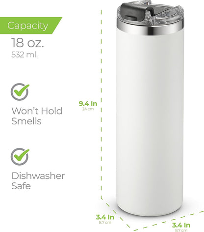 ™ 18 oz Slim Insulated Tumbler with Lid & Straw – Vacuum Insulated Stainless Steel, Leakproof, Cupholder Friendly – Perfect for Iced Coffee, Water & Travel – Lava Grey