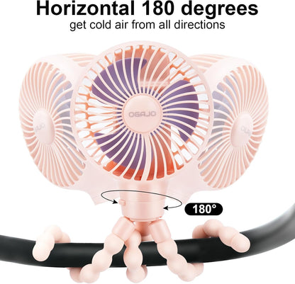 Automatic Oscillating Stroller Fan, With Detachable Tripod and 180° Rotate Portable Personal Small Mini Rechargeable USB Car Seat Clip on Fan for Crib Office Treadmill Bike Travel