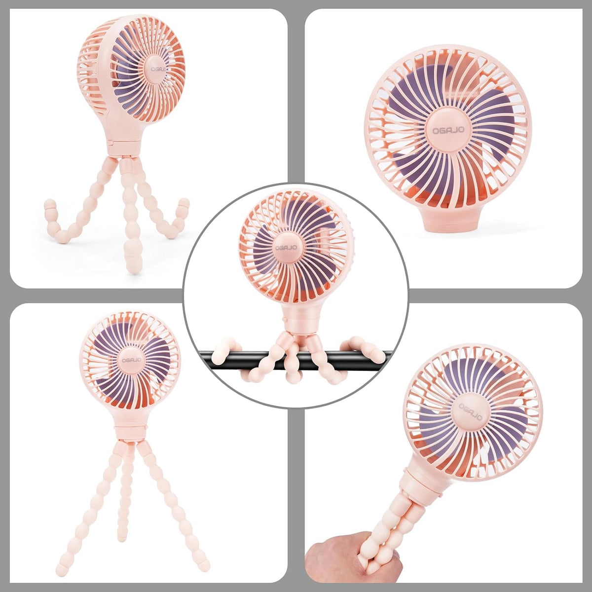Automatic Oscillating Stroller Fan, With Detachable Tripod and 180° Rotate Portable Personal Small Mini Rechargeable USB Car Seat Clip on Fan for Crib Office Treadmill Bike Travel