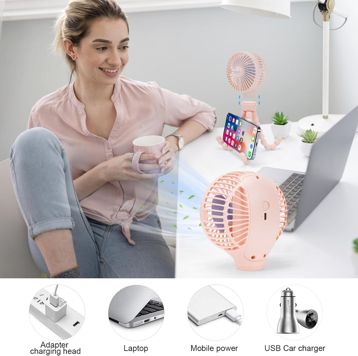 Automatic Oscillating Stroller Fan, With Detachable Tripod and 180° Rotate Portable Personal Small Mini Rechargeable USB Car Seat Clip on Fan for Crib Office Treadmill Bike Travel