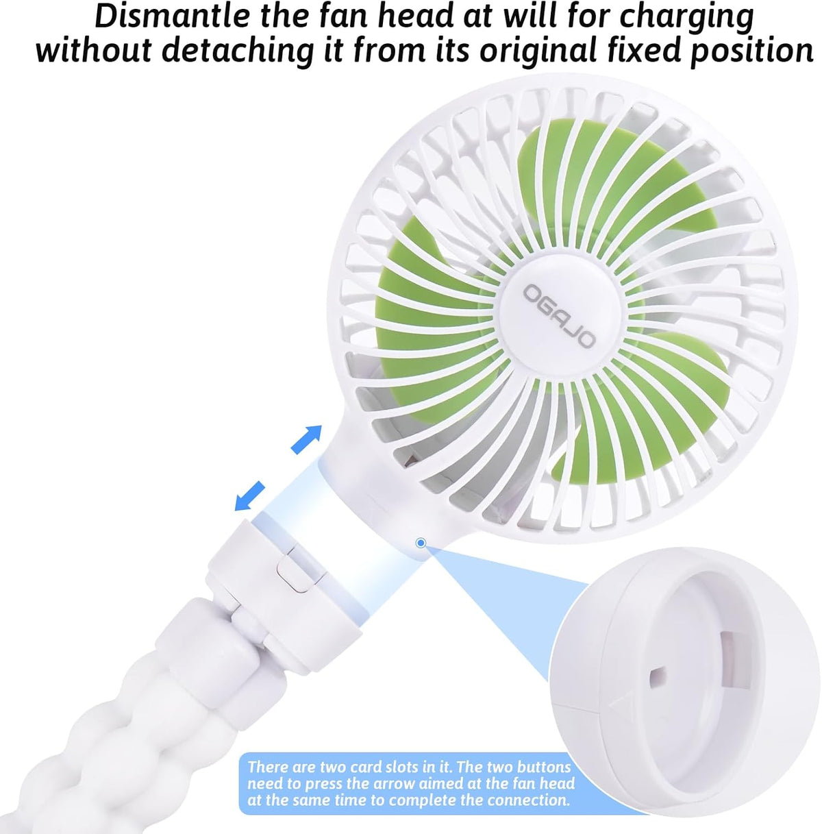 Automatic Oscillating Stroller Fan, With Detachable Tripod and 180° Rotate Portable Personal Small Mini Rechargeable USB Car Seat Clip on Fan for Crib Office Treadmill Bike Travel
