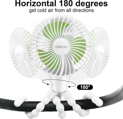 Automatic Oscillating Stroller Fan, With Detachable Tripod and 180° Rotate Portable Personal Small Mini Rechargeable USB Car Seat Clip on Fan for Crib Office Treadmill Bike Travel