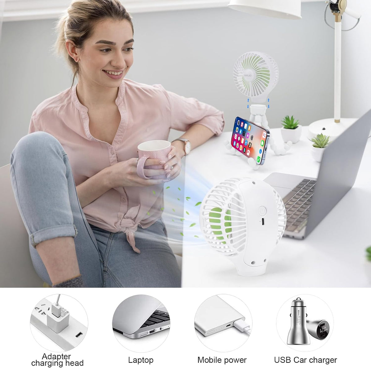 Automatic Oscillating Stroller Fan, With Detachable Tripod and 180° Rotate Portable Personal Small Mini Rechargeable USB Car Seat Clip on Fan for Crib Office Treadmill Bike Travel