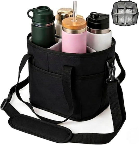 4 Compartment Drink Bag, Multiple Tumbler Carrier Caddy | Insulated Drink Caddy, Adjustable Shoulder Strap, Portable Beverage Tote for Picnics, Hiking & Daily Use