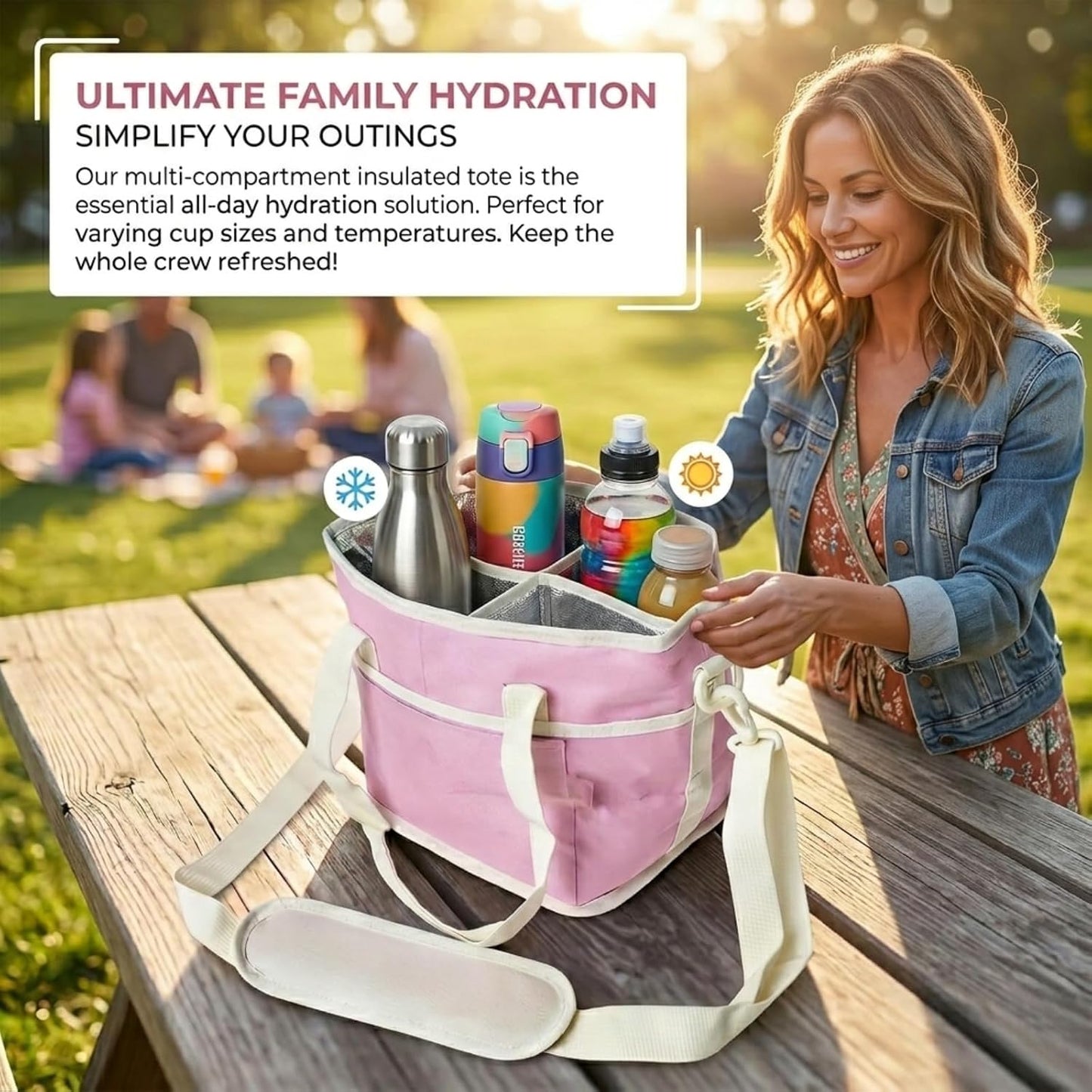 4 Compartment Drink Bag, Multiple Tumbler Carrier Caddy | Insulated Drink Caddy, Adjustable Shoulder Strap, Portable Beverage Tote for Picnics, Hiking & Daily Use