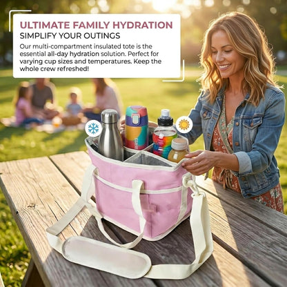 4 Compartment Drink Bag, Multiple Tumbler Carrier Caddy | Insulated Drink Caddy, Adjustable Shoulder Strap, Portable Beverage Tote for Picnics, Hiking & Daily Use