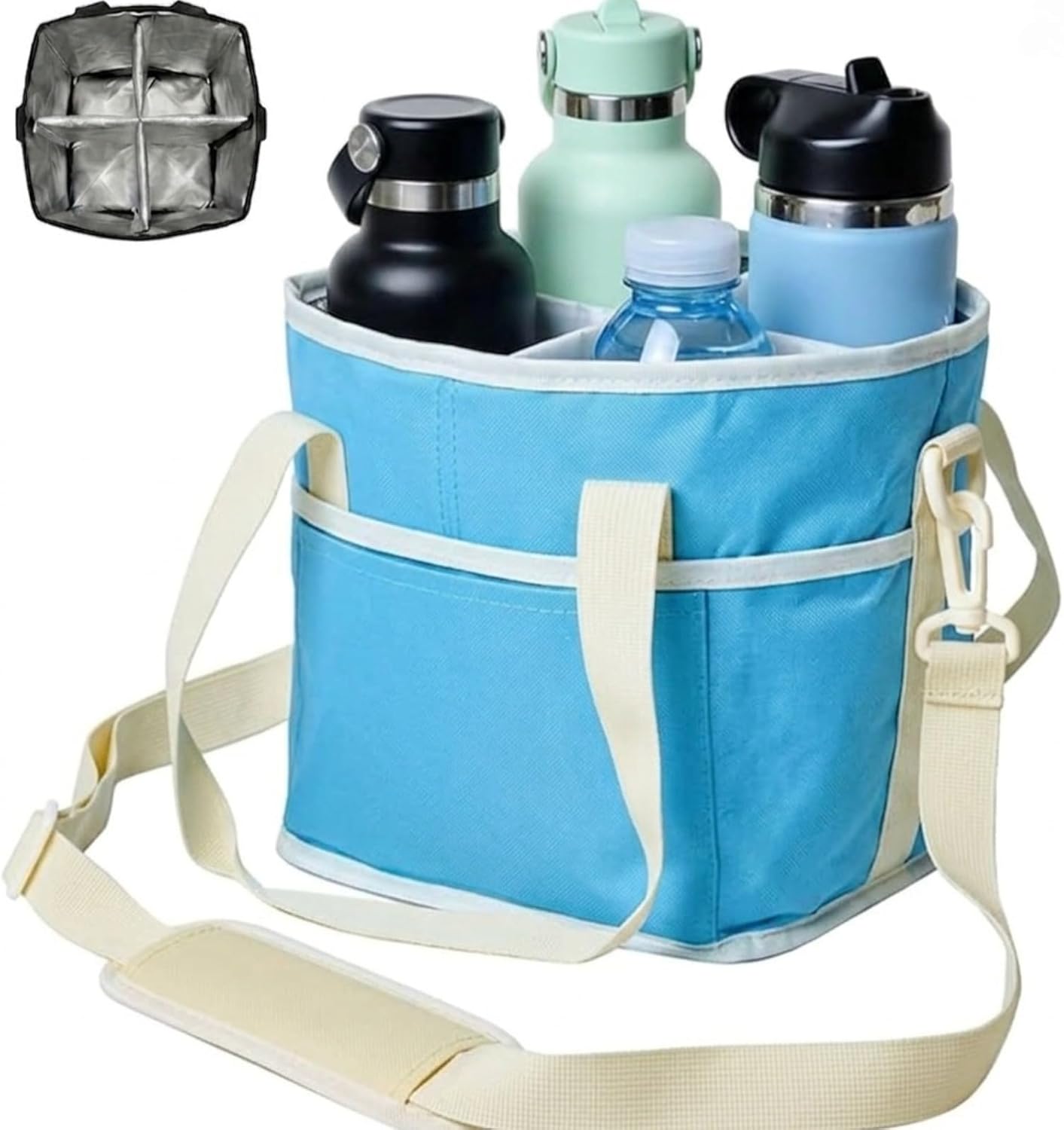 4 Compartment Drink Bag, Multiple Tumbler Carrier Caddy | Insulated Drink Caddy, Adjustable Shoulder Strap, Portable Beverage Tote for Picnics, Hiking & Daily Use