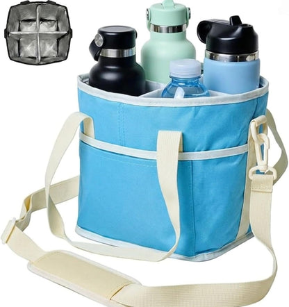 4 Compartment Drink Bag, Multiple Tumbler Carrier Caddy | Insulated Drink Caddy, Adjustable Shoulder Strap, Portable Beverage Tote for Picnics, Hiking & Daily Use