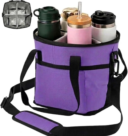 4 Compartment Drink Bag, Multiple Tumbler Carrier Caddy | Insulated Drink Caddy, Adjustable Shoulder Strap, Portable Beverage Tote for Picnics, Hiking & Daily Use