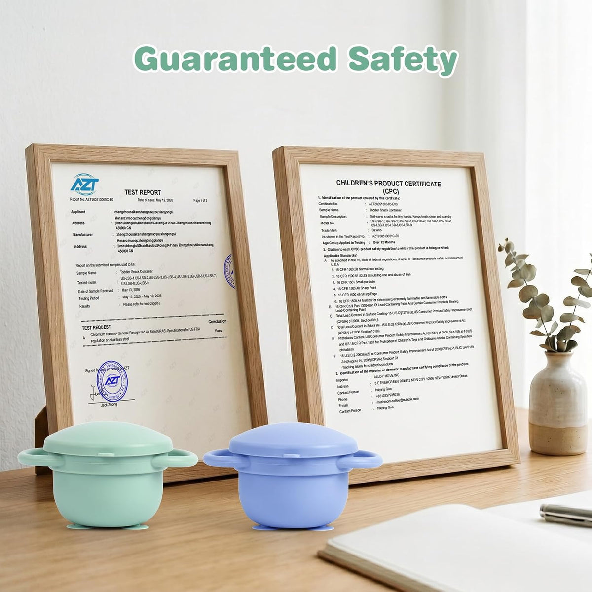 2 Pack Snack Cups for Toddlers Spill Proof - Detachable Stainless Steel Toddler Snack Cups with Silicone Lids & Handles - Dishwasher Safe Snack Container for Mess-Free Snacking（Blue-purple and Green)
