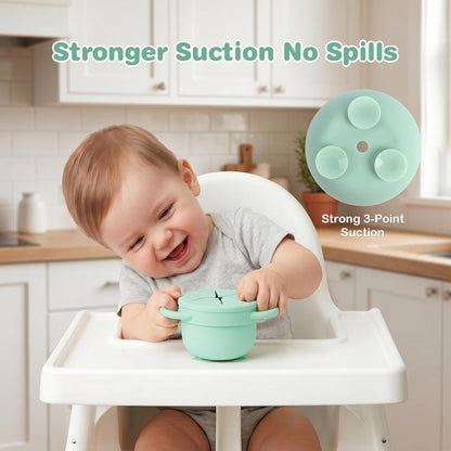 2 Pack Snack Cups for Toddlers Spill Proof - Detachable Stainless Steel Toddler Snack Cups with Silicone Lids & Handles - Dishwasher Safe Snack Container for Mess-Free Snacking（Blue-purple and Green)