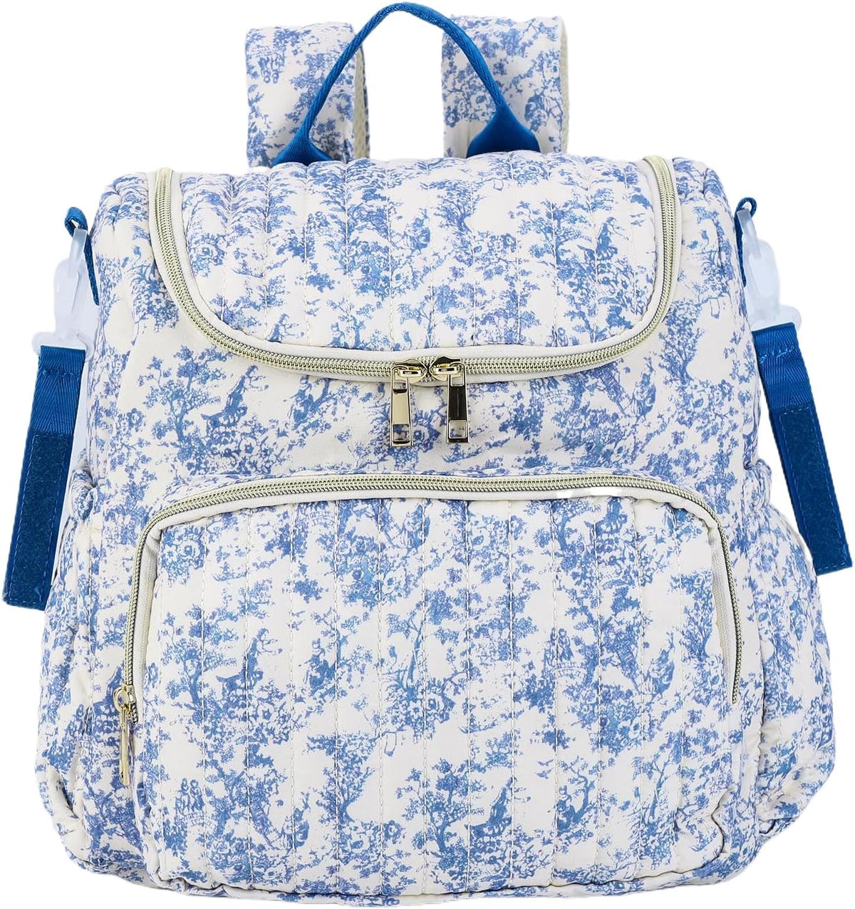 Quilted Stroller Bag, Floral Diaper Bag with Insulated Pocket