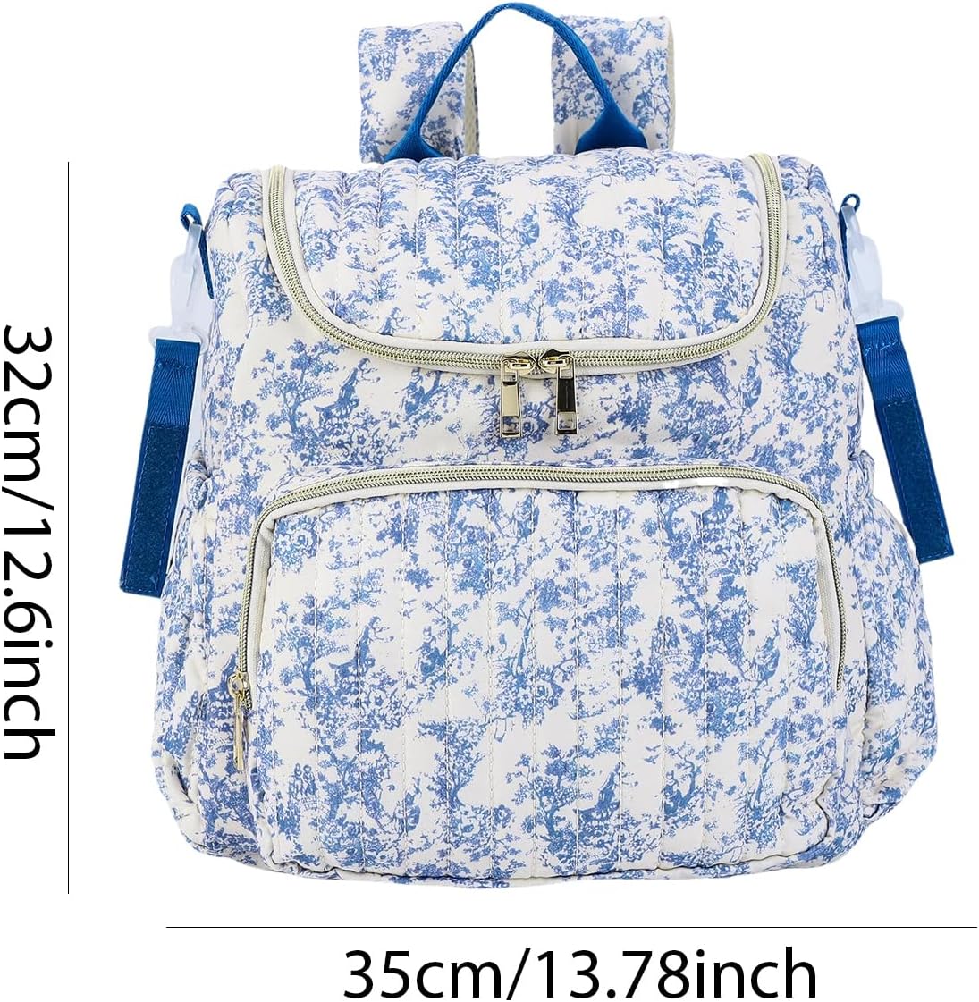 Quilted Stroller Bag, Floral Diaper Bag with Insulated Pocket