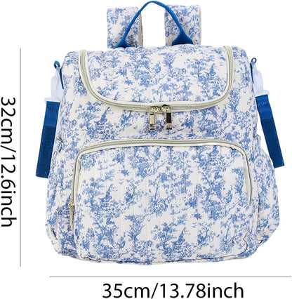 Quilted Stroller Bag, Floral Diaper Bag with Insulated Pocket