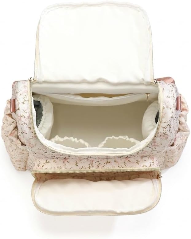 Quilted Stroller Bag, Floral Diaper Bag with Insulated Pocket