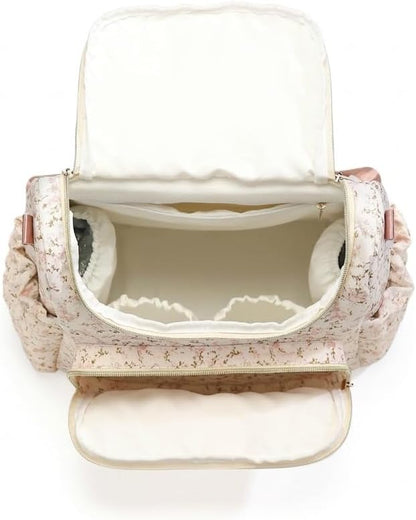 Quilted Stroller Bag, Floral Diaper Bag with Insulated Pocket