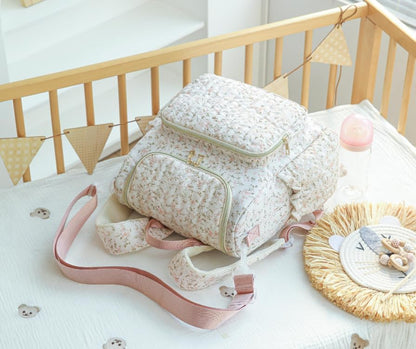 Quilted Stroller Bag, Floral Diaper Bag with Insulated Pocket