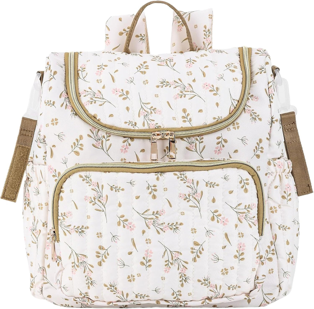 Quilted Stroller Bag, Floral Diaper Bag with Insulated Pocket