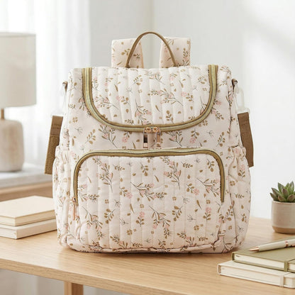 Quilted Stroller Bag, Floral Diaper Bag with Insulated Pocket