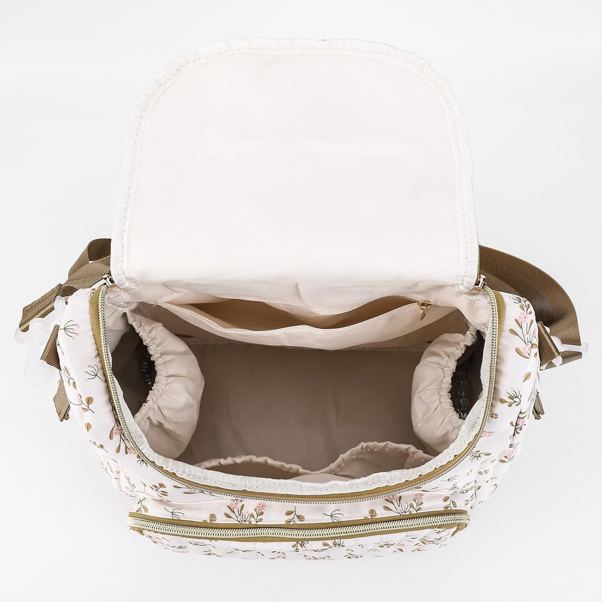 Quilted Stroller Bag, Floral Diaper Bag with Insulated Pocket