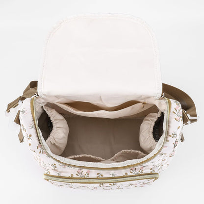 Quilted Stroller Bag, Floral Diaper Bag with Insulated Pocket