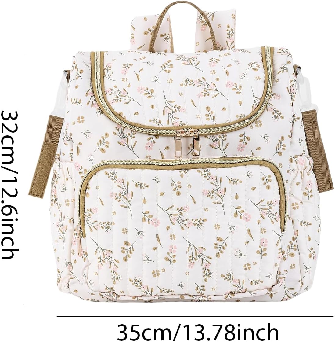 Quilted Stroller Bag, Floral Diaper Bag with Insulated Pocket