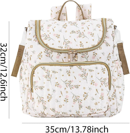 Quilted Stroller Bag, Floral Diaper Bag with Insulated Pocket