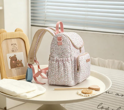 Quilted Stroller Bag, Floral Diaper Bag with Insulated Pocket