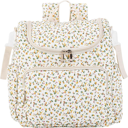 Quilted Stroller Bag, Floral Diaper Bag with Insulated Pocket
