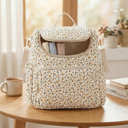 Quilted Stroller Bag, Floral Diaper Bag with Insulated Pocket