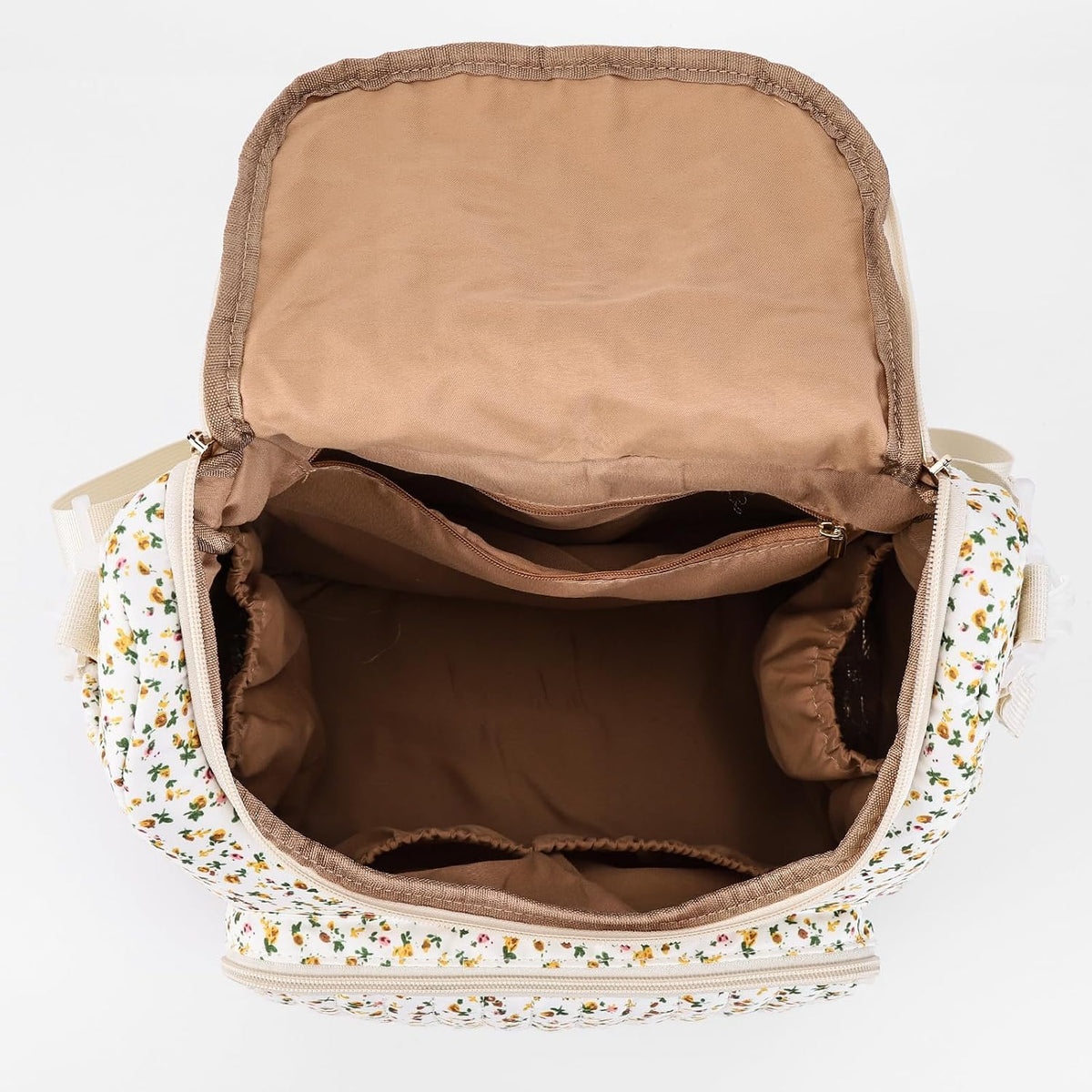 Quilted Stroller Bag, Floral Diaper Bag with Insulated Pocket