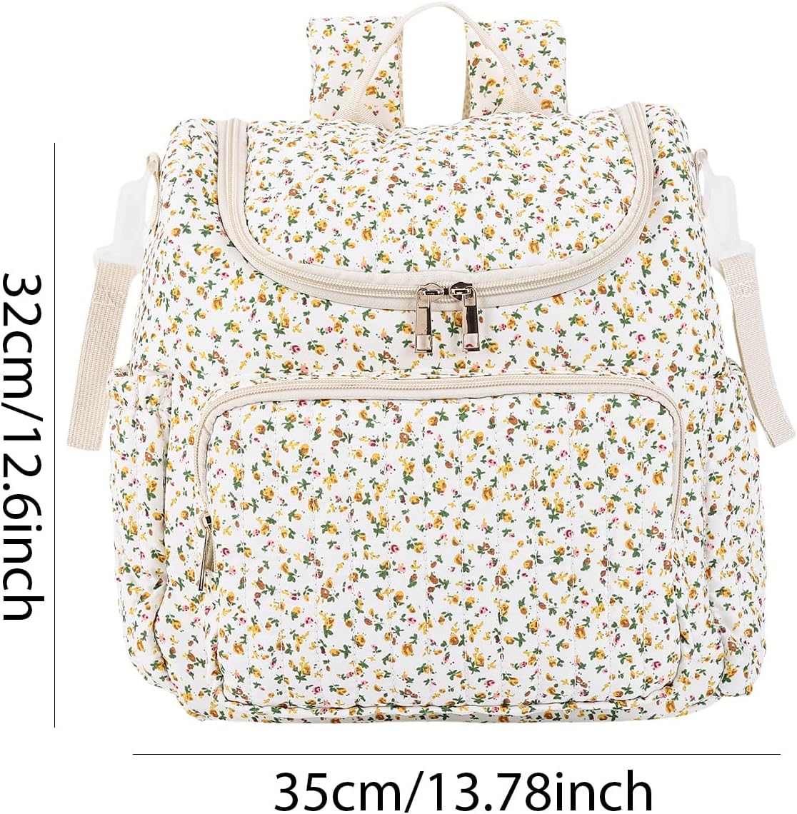 Quilted Stroller Bag, Floral Diaper Bag with Insulated Pocket