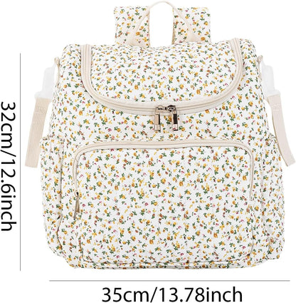 Quilted Stroller Bag, Floral Diaper Bag with Insulated Pocket