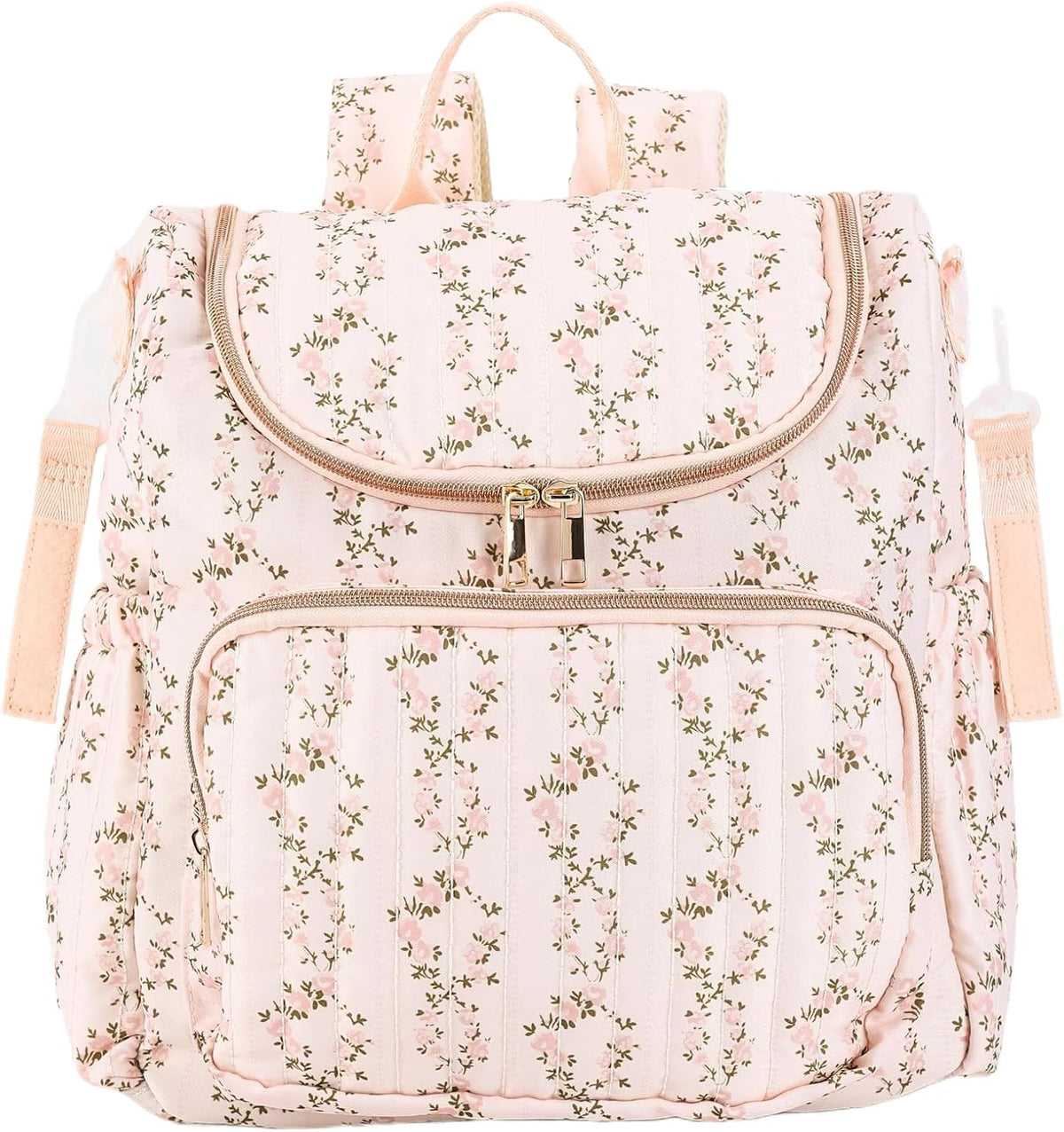 Quilted Stroller Bag, Floral Diaper Bag with Insulated Pocket