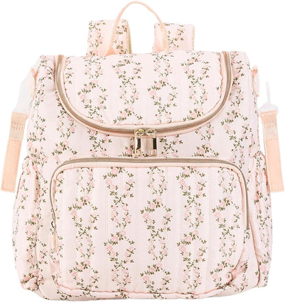 Quilted Stroller Bag, Floral Diaper Bag with Insulated Pocket