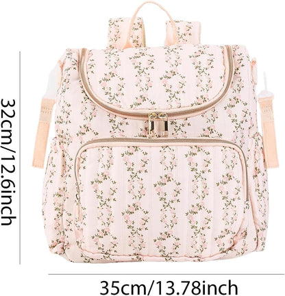 Quilted Stroller Bag, Floral Diaper Bag with Insulated Pocket