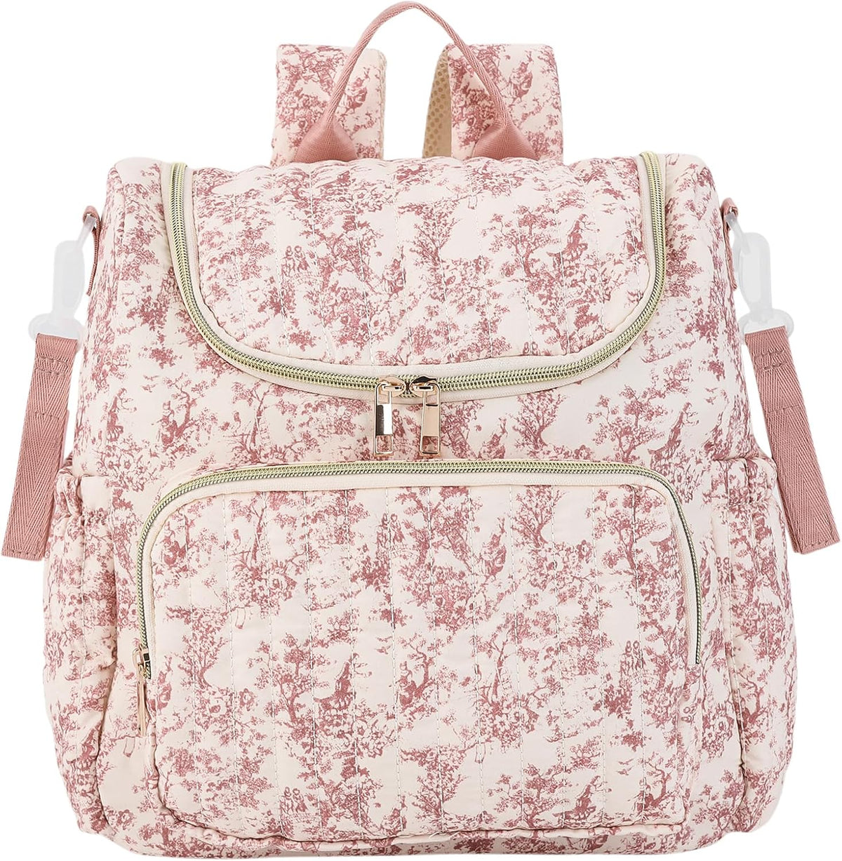 Quilted Stroller Bag, Floral Diaper Bag with Insulated Pocket