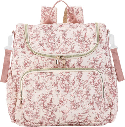 Quilted Stroller Bag, Floral Diaper Bag with Insulated Pocket