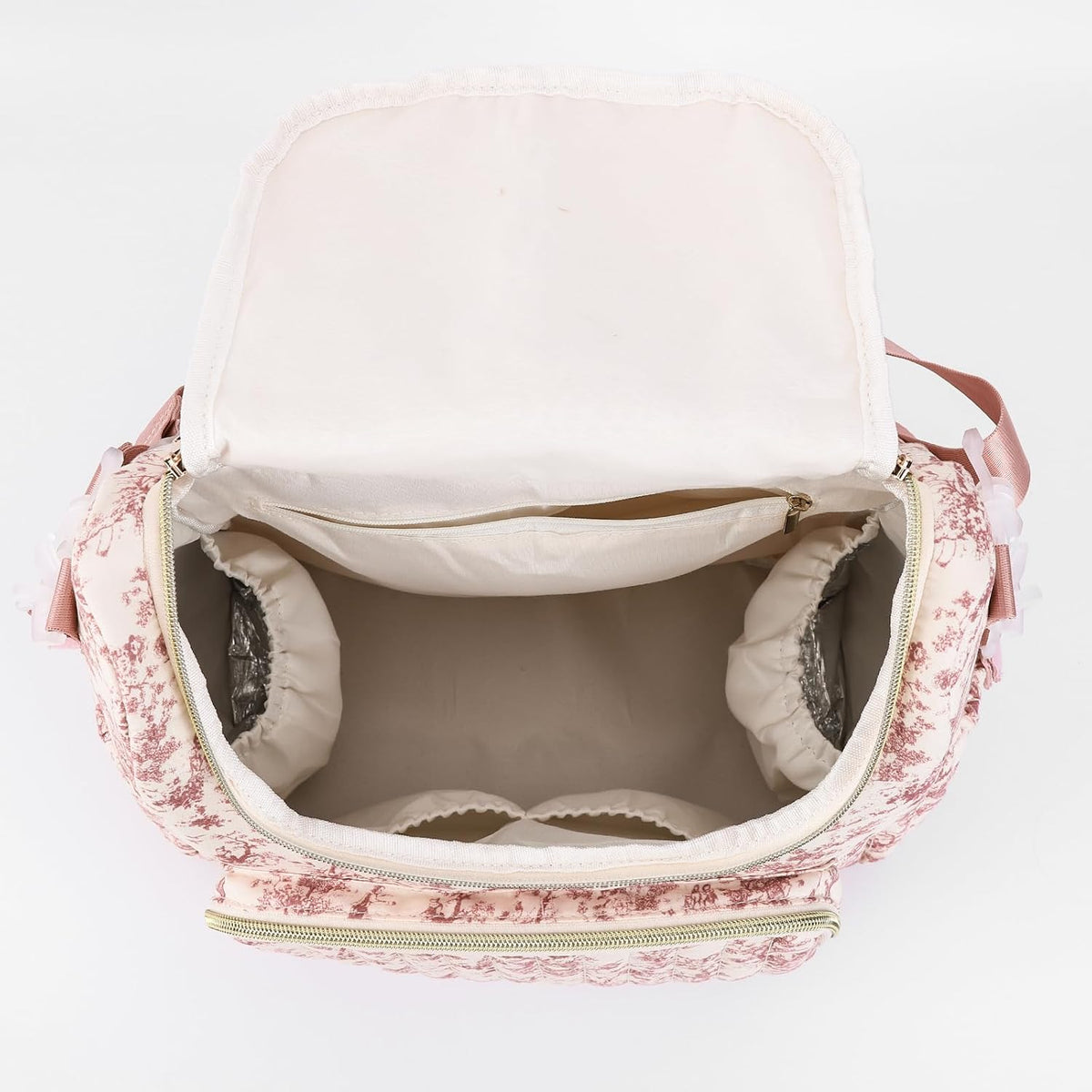 Quilted Stroller Bag, Floral Diaper Bag with Insulated Pocket