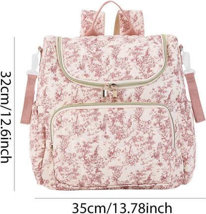 Quilted Stroller Bag, Floral Diaper Bag with Insulated Pocket
