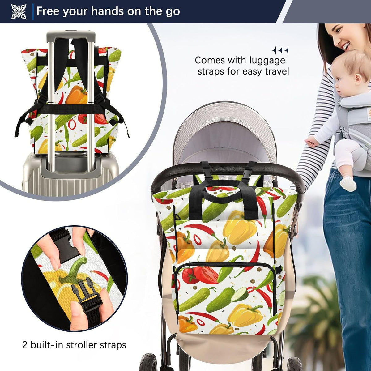 Diaper Bag Backpack, Multifunction Travel Bag for Moms Dads, Baby Changing Bag with Insulted Pockets, Stroller Straps and Side Bottle Pockets Garden Harvest