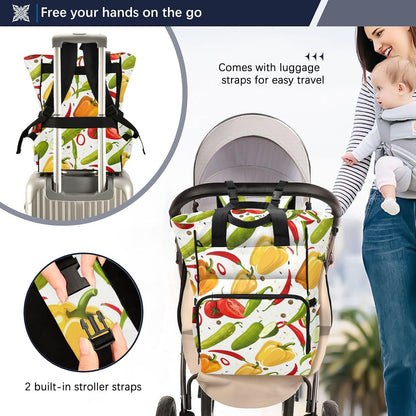Diaper Bag Backpack, Multifunction Travel Bag for Moms Dads, Baby Changing Bag with Insulted Pockets, Stroller Straps and Side Bottle Pockets Garden Harvest