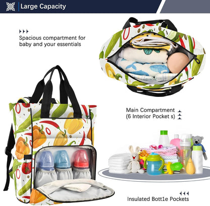 Diaper Bag Backpack, Multifunction Travel Bag for Moms Dads, Baby Changing Bag with Insulted Pockets, Stroller Straps and Side Bottle Pockets Garden Harvest