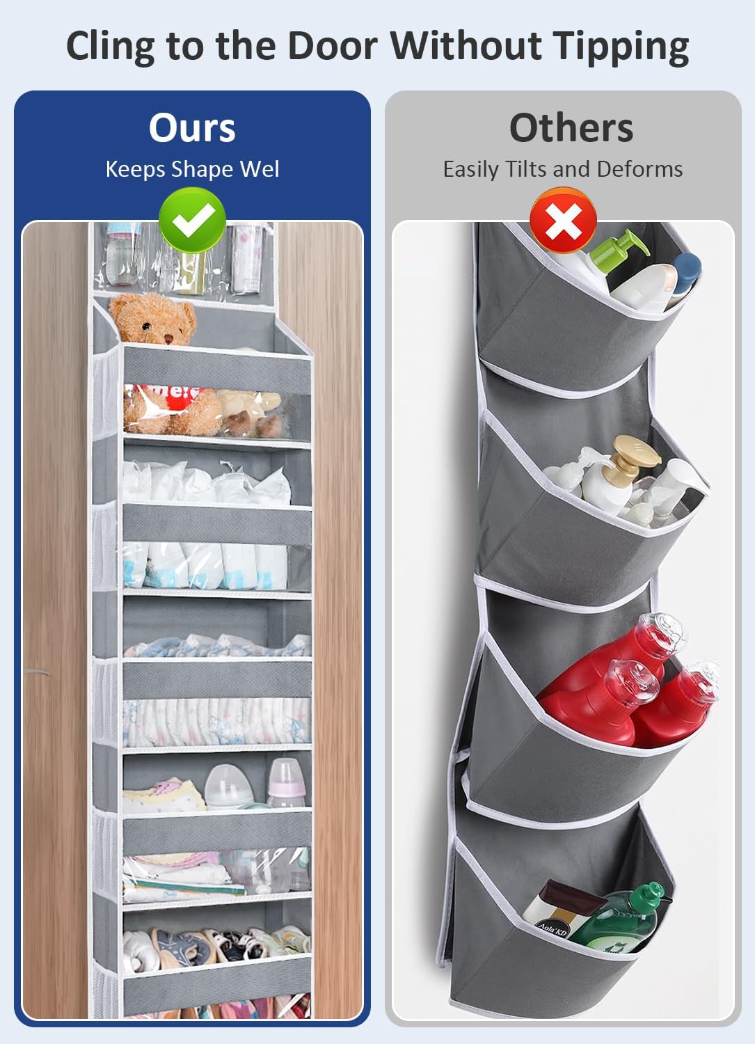 Over the Door Organizer for Bedroom, Pantry, Bathroom, 5 Large Pockets