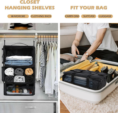 Hanging Shelves Travel Storage Bag Compression Packing Cube for Suitcase Collapsible with Extension Layer Large Capacity, Pink,XL