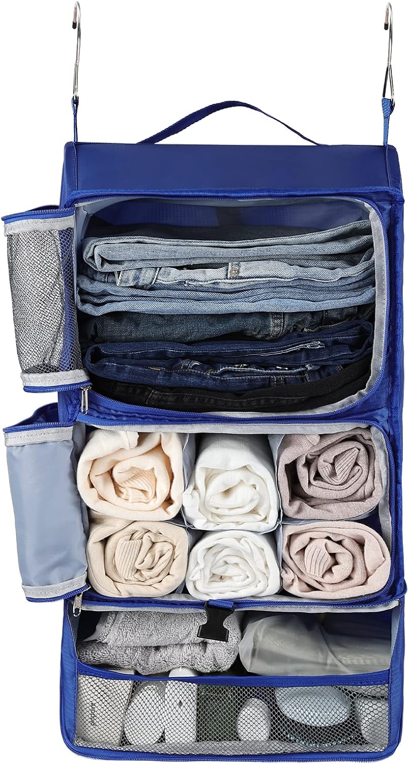 Hanging Shelves Travel Storage Bag Compression Packing Cube for Suitcase Collapsible with Extension Layer Large Capacity, Pink,XL
