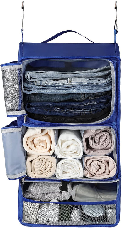 Hanging Shelves Travel Storage Bag Compression Packing Cube for Suitcase Collapsible with Extension Layer Large Capacity, Pink,XL