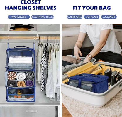 Hanging Shelves Travel Storage Bag Compression Packing Cube for Suitcase Collapsible with Extension Layer Large Capacity, Pink,XL