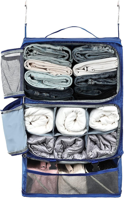 Hanging Shelves Travel Storage Bag Compression Packing Cube for Suitcase Collapsible with Extension Layer Large Capacity, Pink,XL