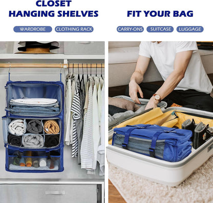 Hanging Shelves Travel Storage Bag Compression Packing Cube for Suitcase Collapsible with Extension Layer Large Capacity, Pink,XL